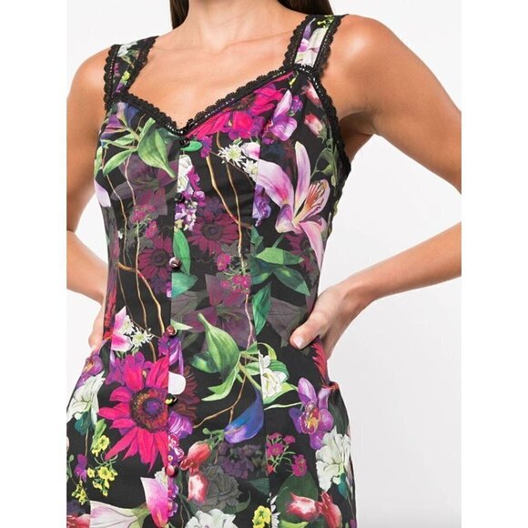 Marchesa Notte Floral Print Tea Length Sheath Midi Dress Black Womens 2 - Picture 5 of 16